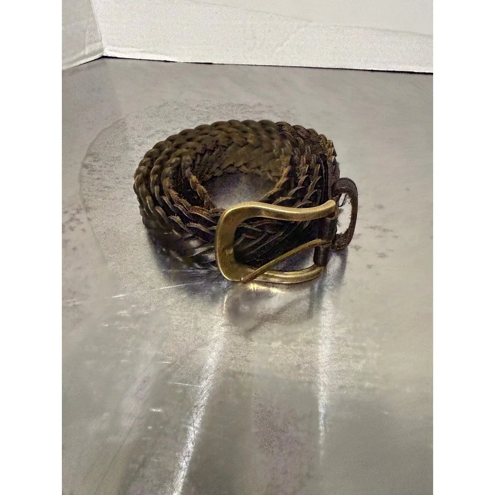 Brighton Mens Braided Leather Belt 38 & Black Woven Belt 42 Lot 2 USA Brass